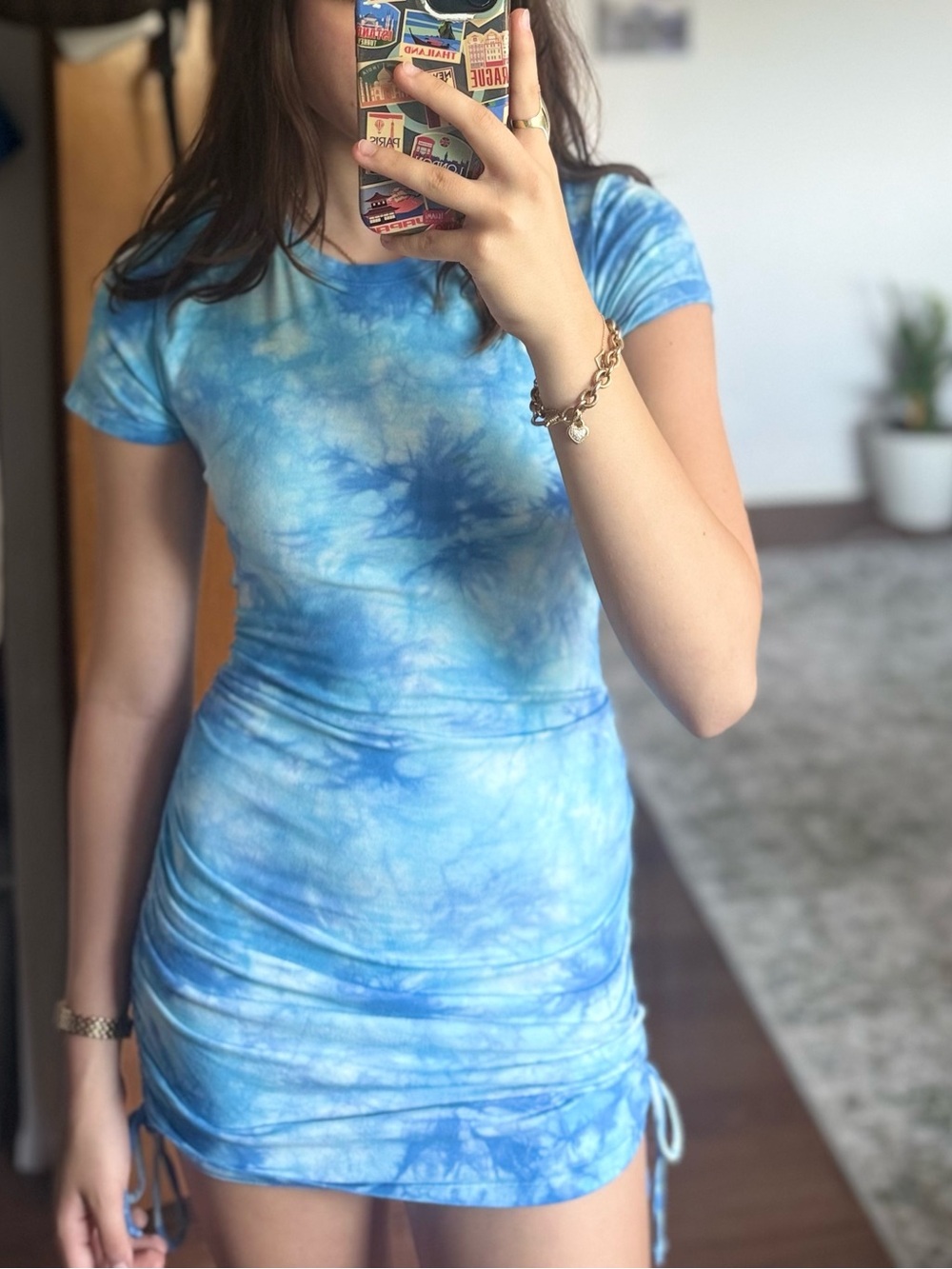 PINK Blue Ruched Mini Dress